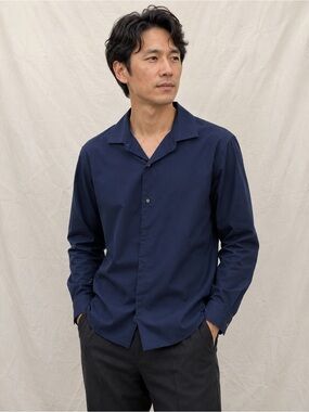 Marc Anthony Navy Long-Sleeve Open-Collar Button Shirt Size 16 32/33
